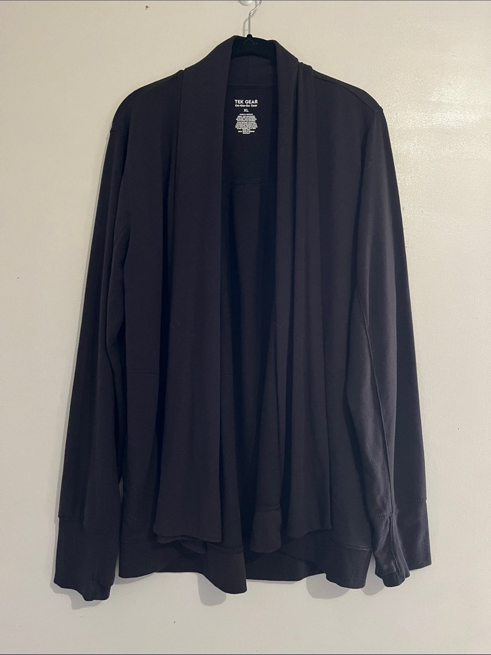 Black Open Front Cardigan XL Tek Gear Women’s Pockets thumb holes tunic Length